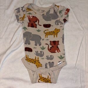 Gerber Beige One-Piece Bodysuit with Orange, Yellow, Gray Animal Prints